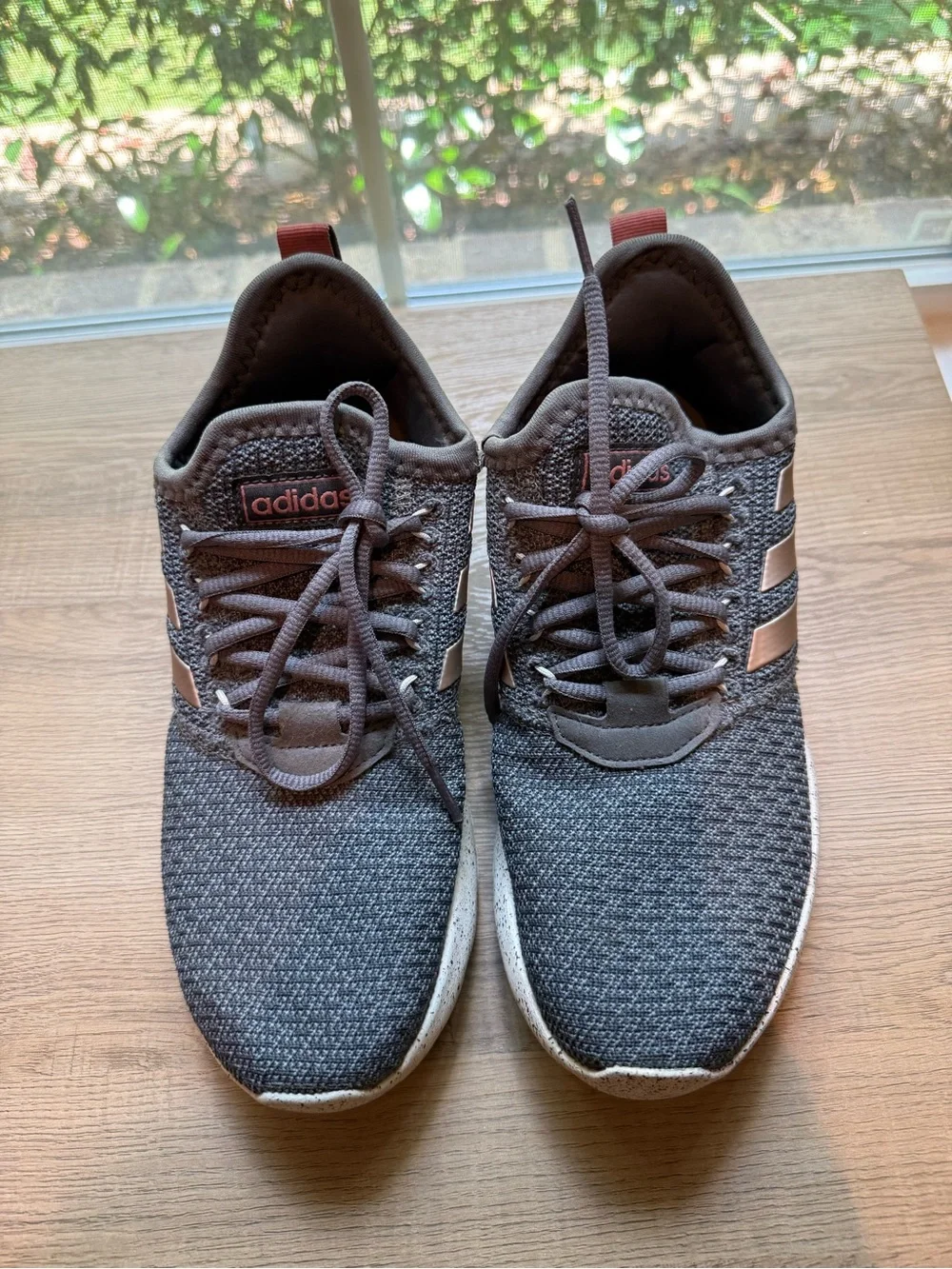 Adidas Gray Knit Runner with Speckled White Sole